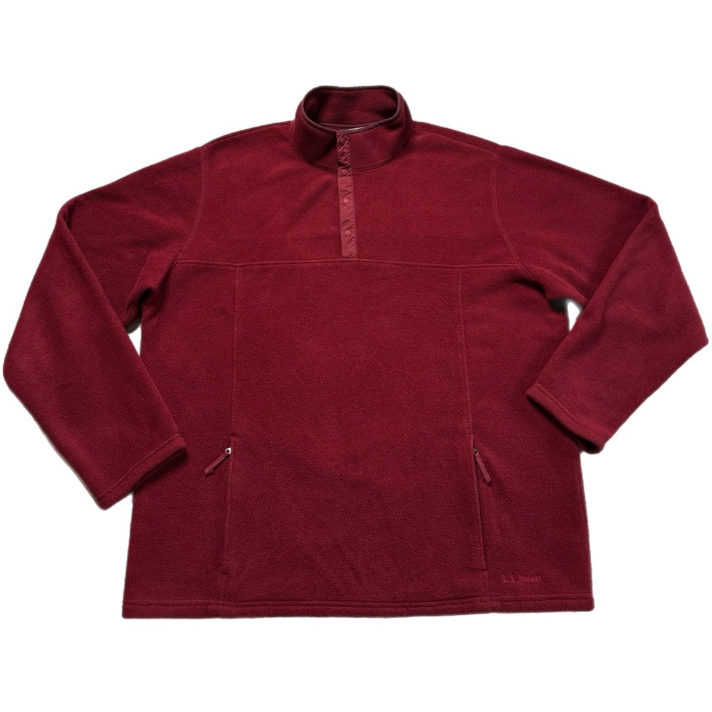 LLBean Men’s Dark Red Fleece 1/4 Snap Pullover with pockets XL Tall